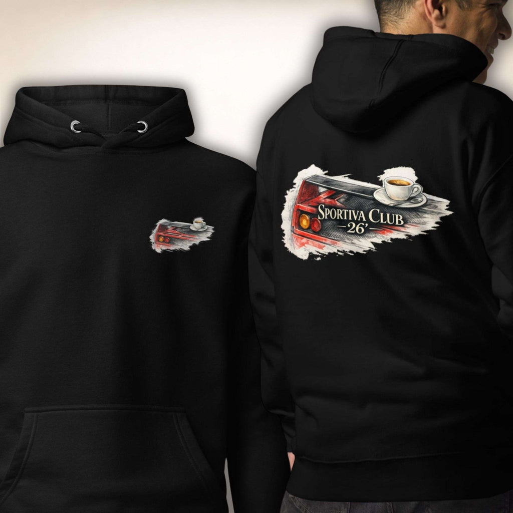 Sportiva Club 26 Hoodie in Schwarz, Vorder- und Rückseite