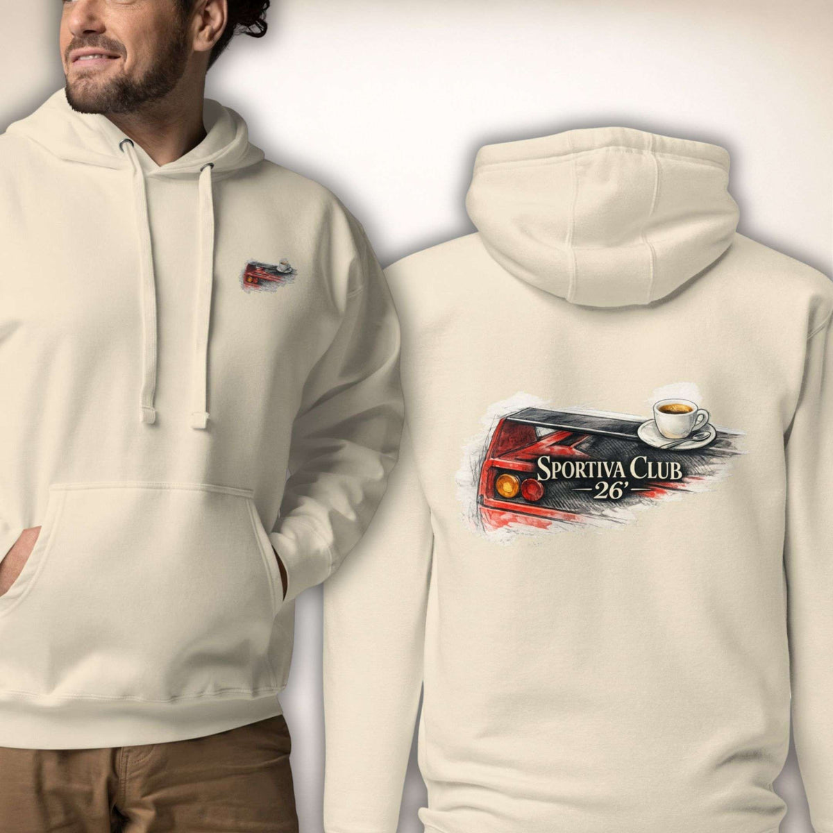 Sportiva Club 26 Hoodie in Naturweiß, Vorder- und Rückseite