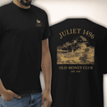 Old Money Club Shirt in Schwarz, Vorder- und Rückseite mit goldfarbenem Druck