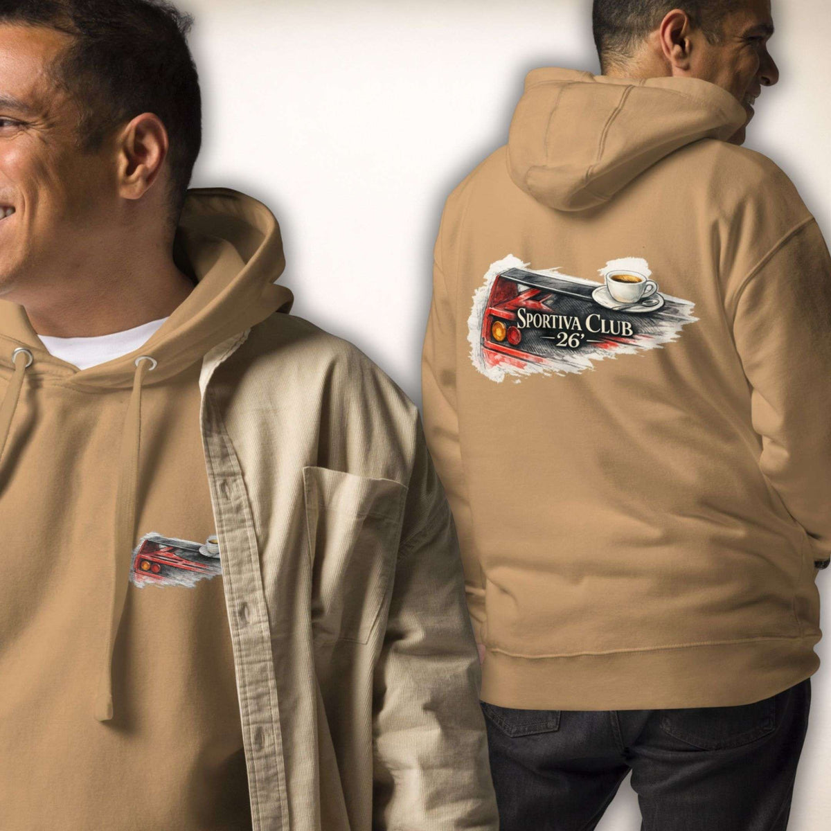 Sportiva Club 26 Hoodie in Hellbraun, Vorder- und Rückseite