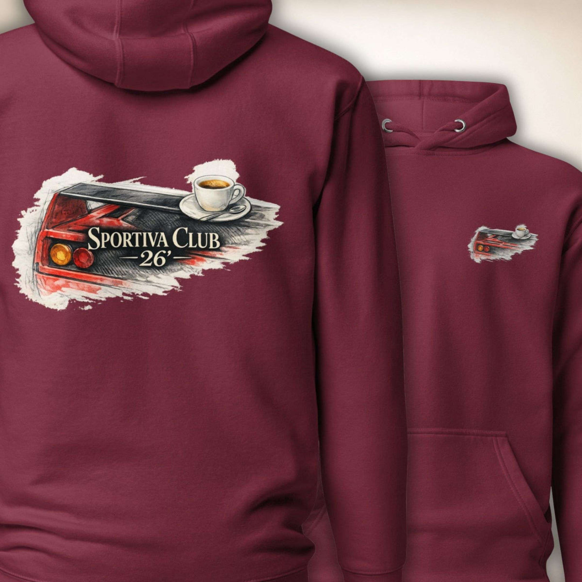 Sportiva Club 26 Hoodie in Burgunderrot, Vorder- und Rückseite