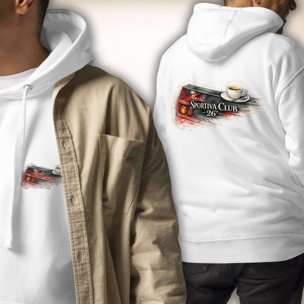 Sportiva Club 26 Hoodie in Weiß, Vorder- und Rückseite