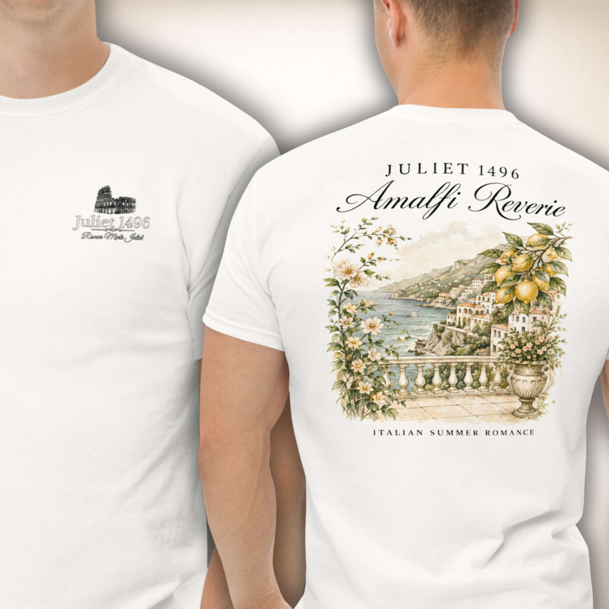 Amalfi Reverie Shirt in Weiß, Vorder- und Rückseite