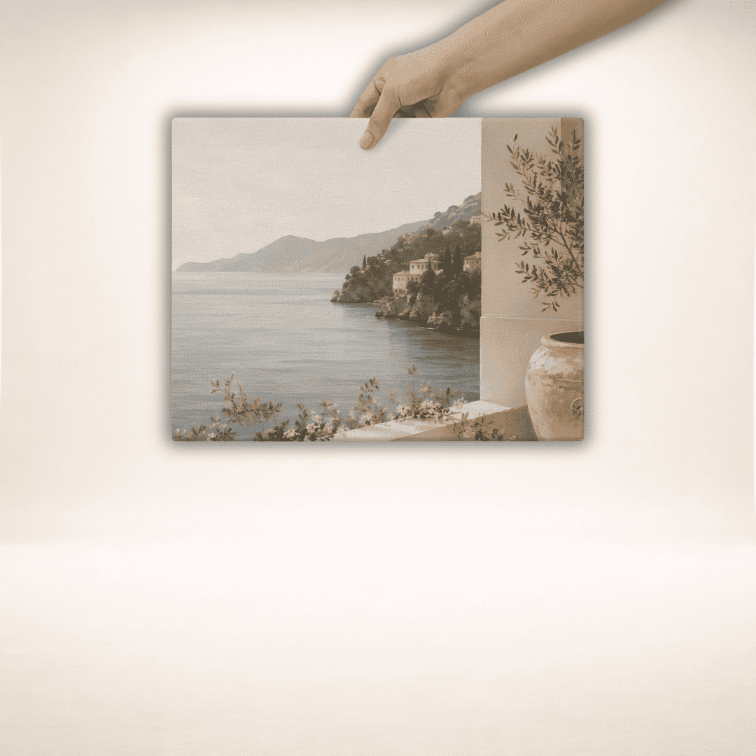 Breiter Amalfi Stillness Canvas Print von Juliet 1496 mit mediterranem Küstenmotiv