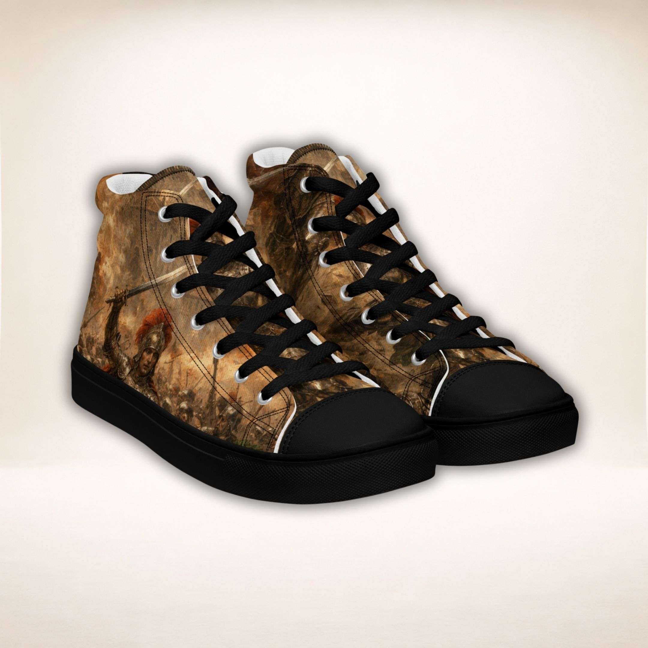 Crusade Battle High-Top Sneakers mit Renaissance-Schlachtenmotiv, Vorderansicht