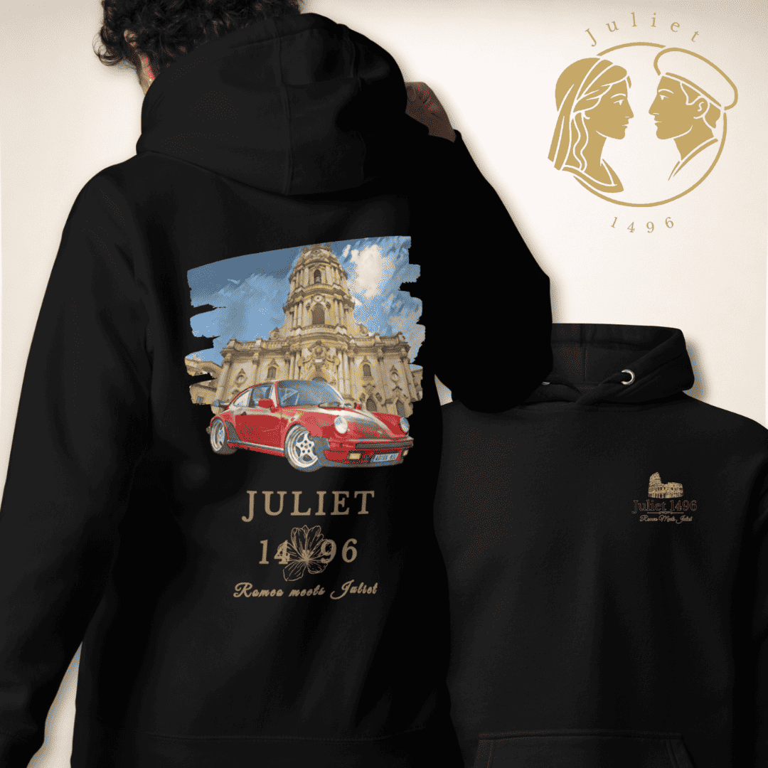 Sicilia Grand Tour Hoodie in Schwarz, Vorder- und Rückseite