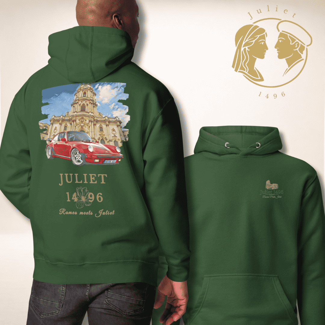 Sicilia Grand Tour Hoodie in Grün, Vorder- und Rückseite