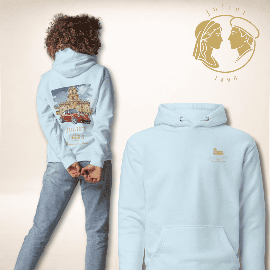 Sicilia Grand Tour Hoodie in Hellblau, Vorder- und Rückseite