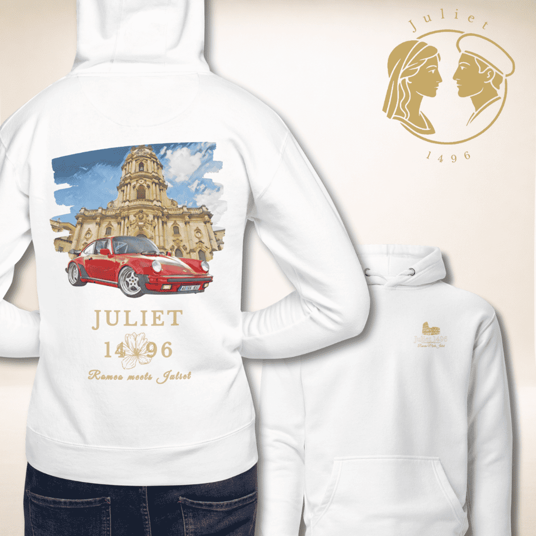 Sicilia Grand Tour Hoodie in Weiß, Vorder- und Rückseite