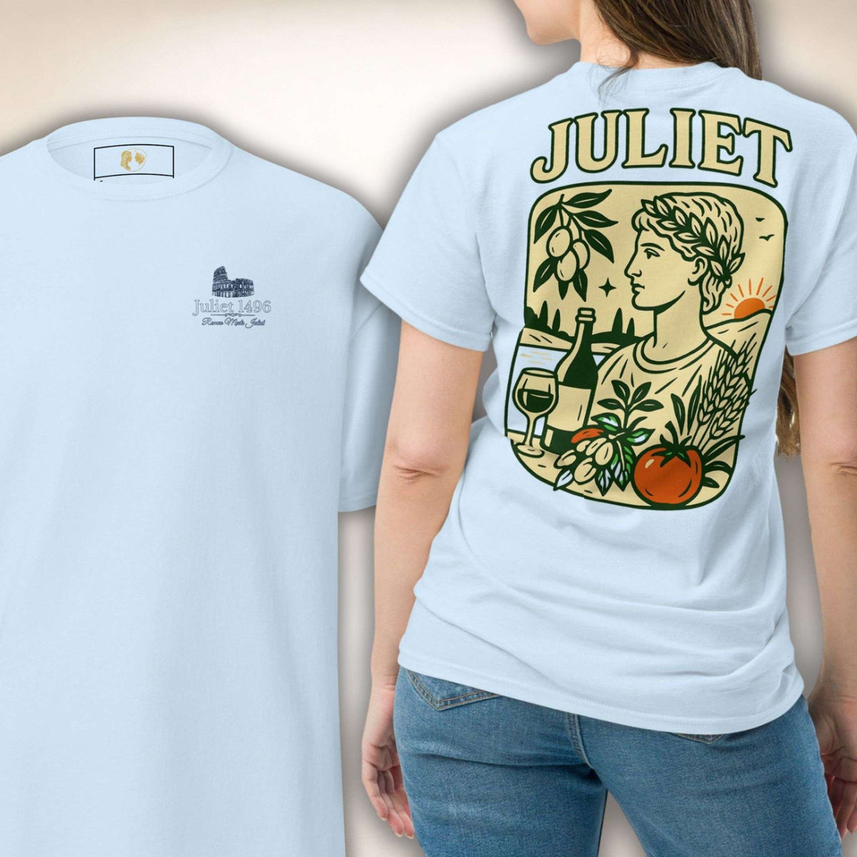 Giardino Romano Tee in Hellblau, Vorder- und Rückseite