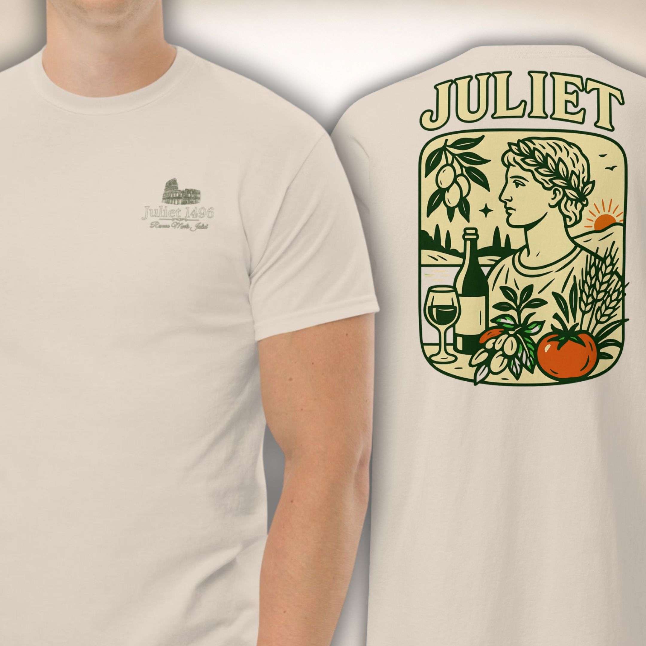Giardino Romano Tee in Naturweiß, Vorder- und Rückseite