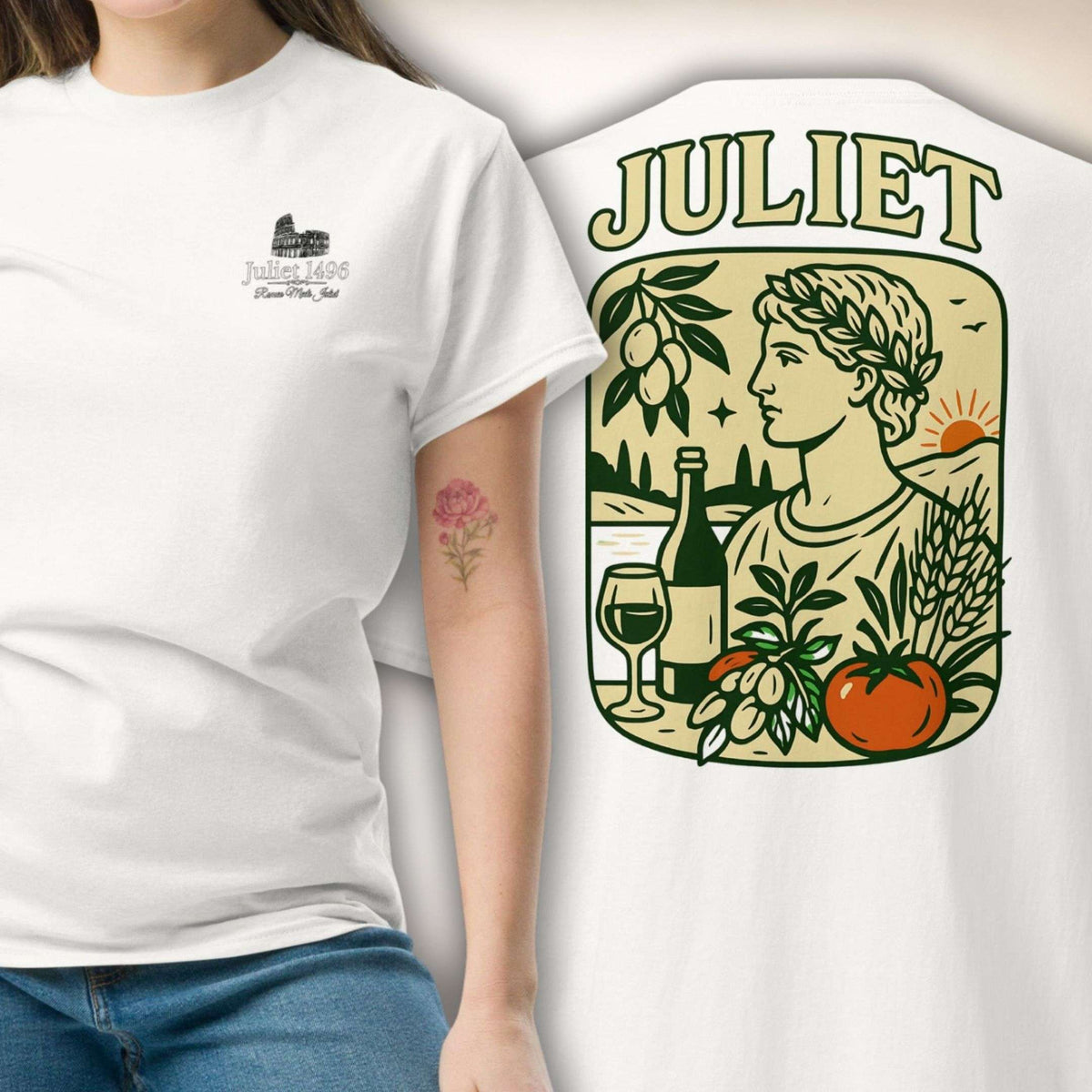 Giardino Romano Tee in Weiß, Vorder- und Rückseite
