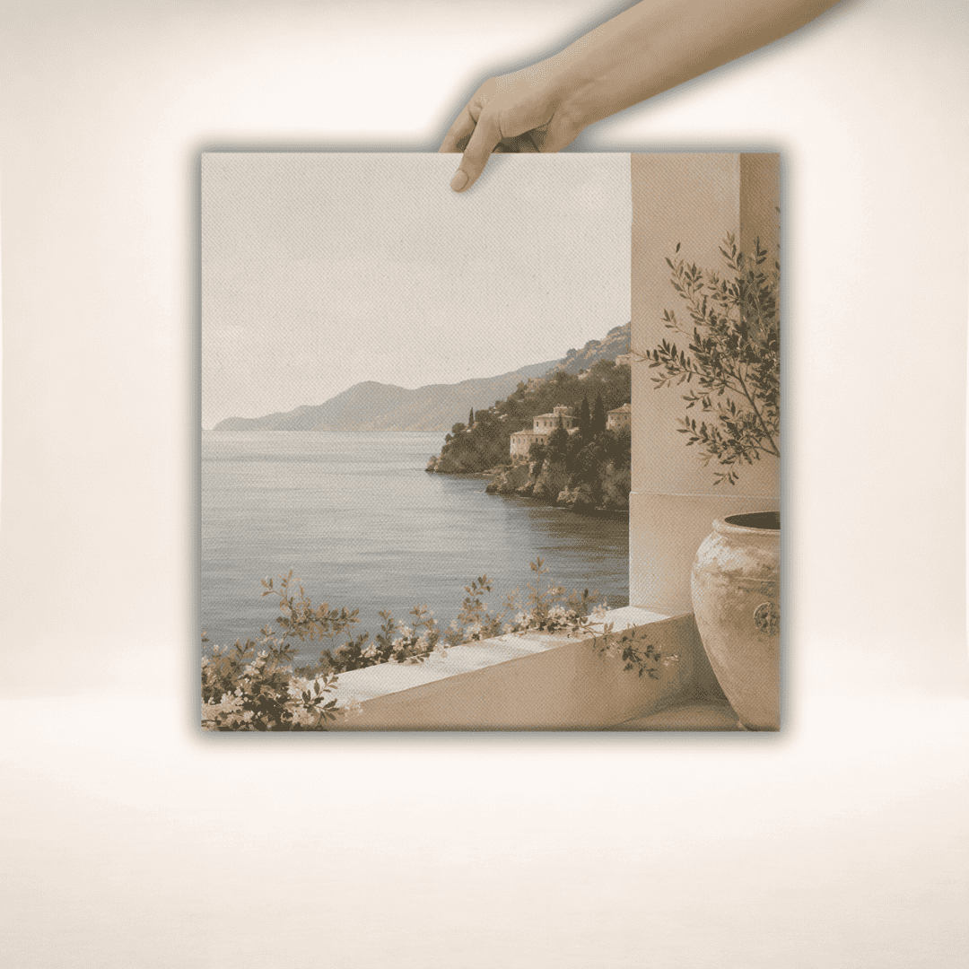 Großer Amalfi Stillness Canvas Print von Juliet 1496 mit mediterraner Küstenlandschaft