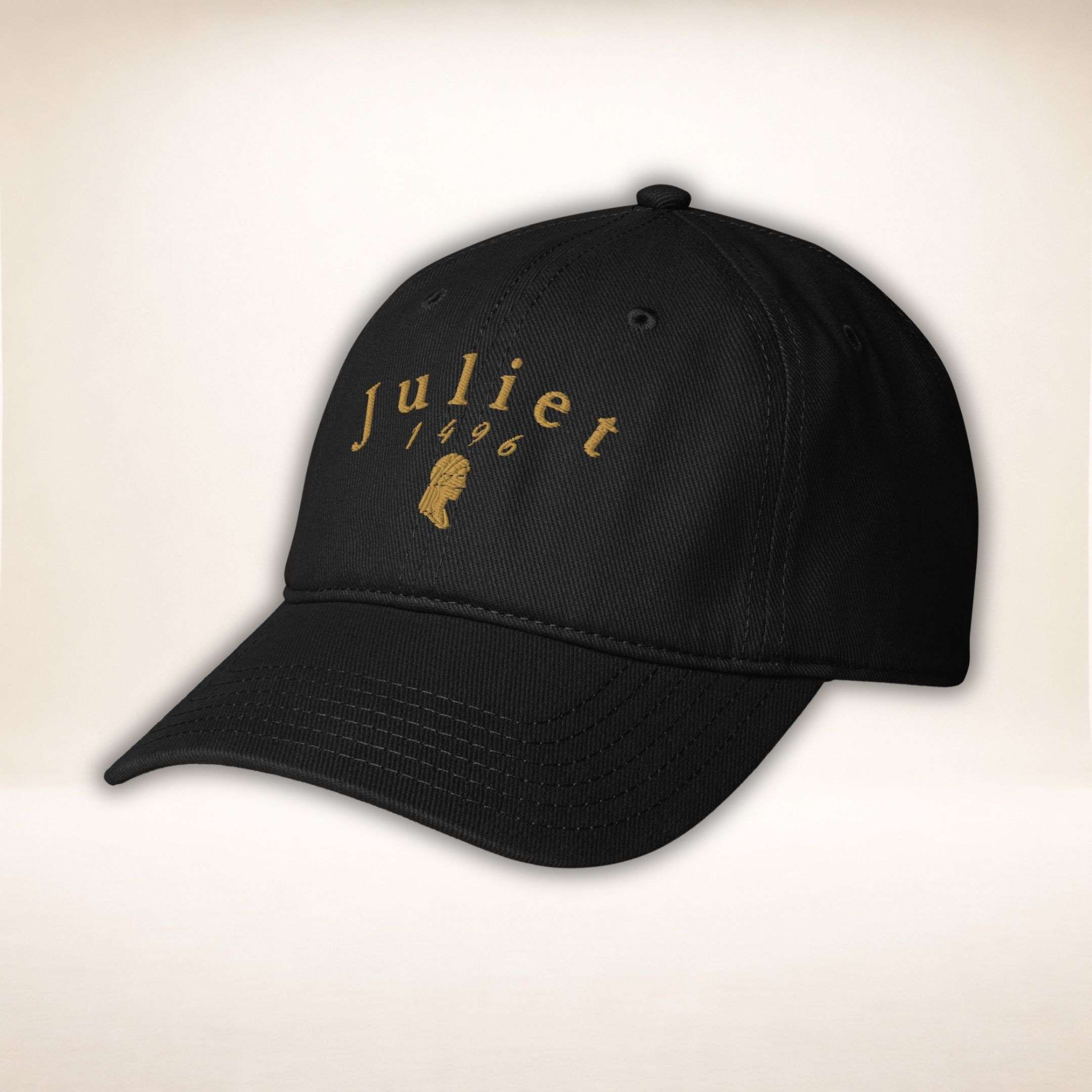 Juliet Silhouette Cap in Schwarz mit goldener Stickerei