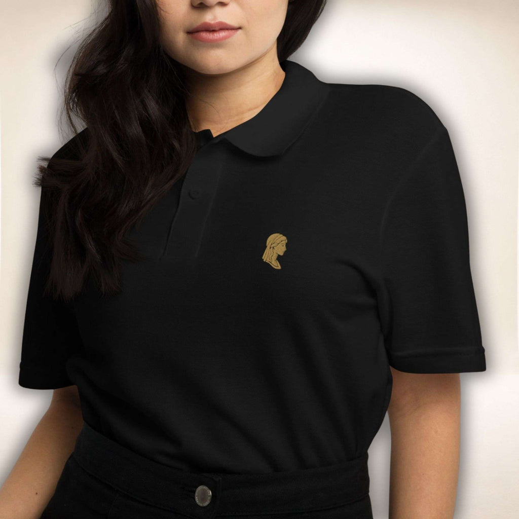 Juliet Silhouette Polo in Schwarz mit goldener Juliet-Stickerei