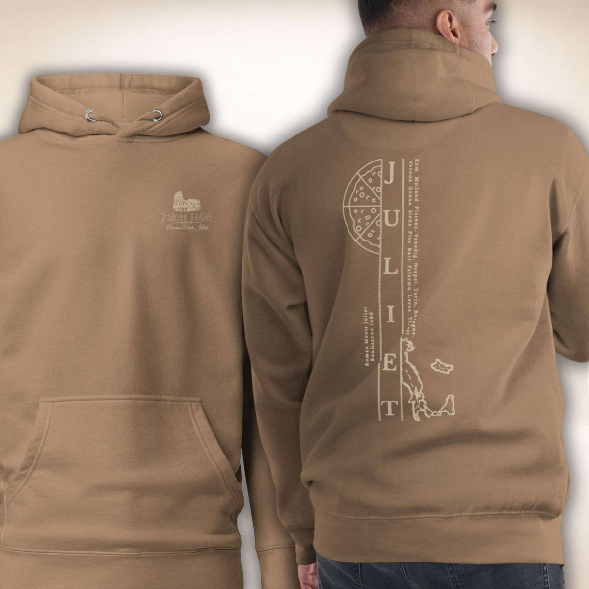 La Serenità Hoodie in Hellbraun, Vorder- und Rückseite