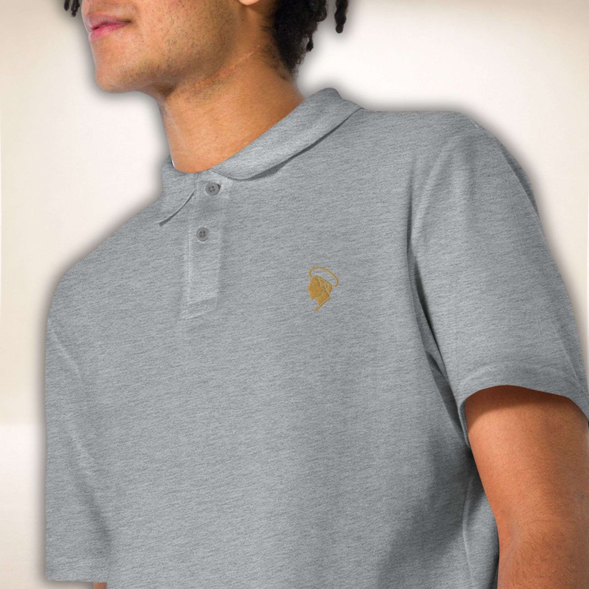 Romeo Silhouette Polo in Grau mit goldener Romeo-Stickerei