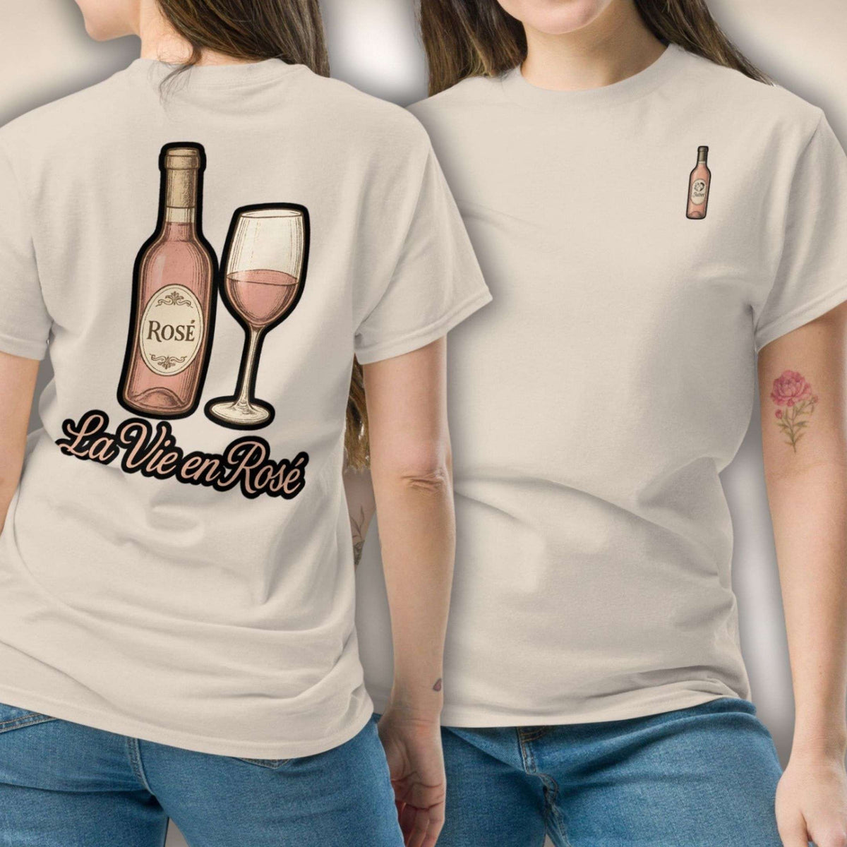 Rosé Royale Tee in Naturweiß, Vorder- und Rückseite