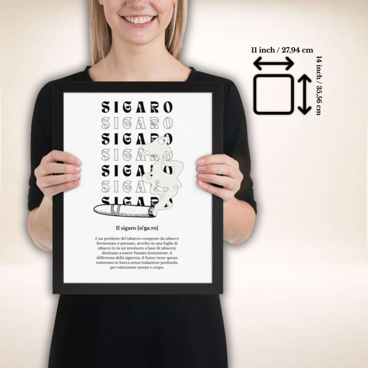 Sigaro Noir Poster im schwarzen Rahmen, Format 11 × 14 Zoll