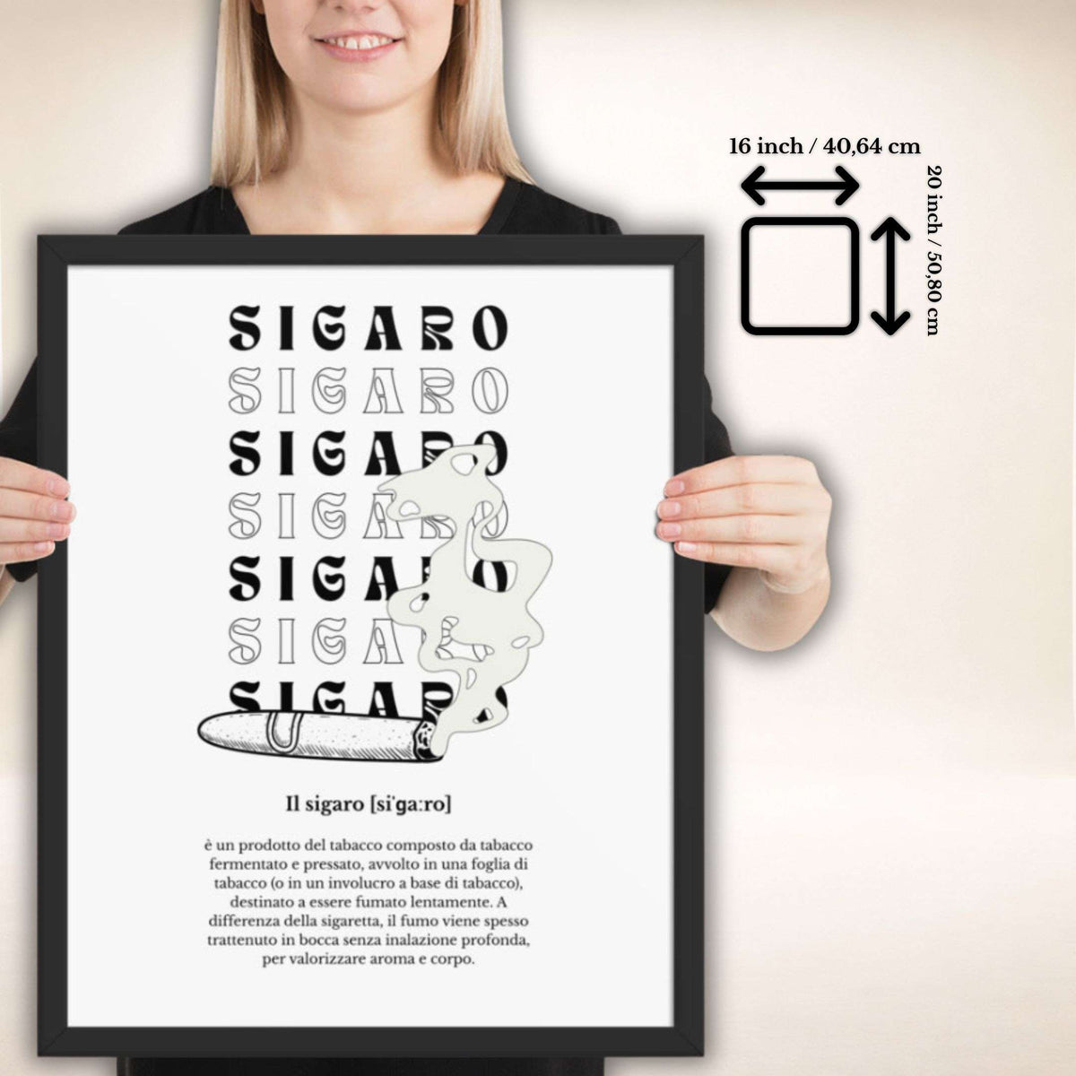 Sigaro Noir Poster im schwarzen Rahmen, Format 16 × 20 Zoll