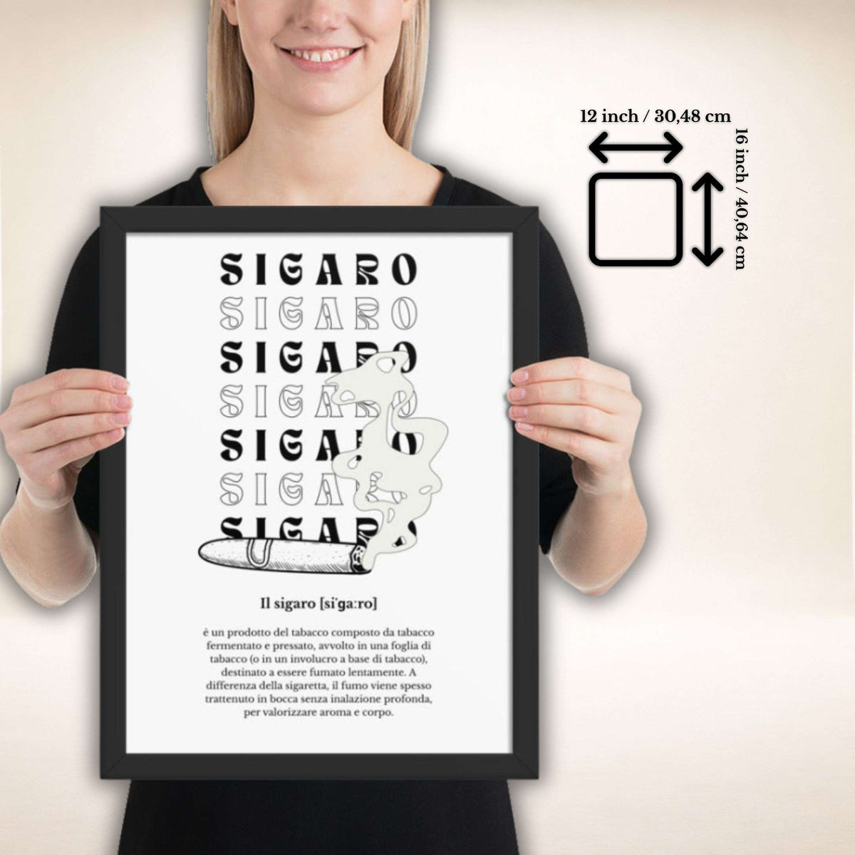 Sigaro Noir Poster im schwarzen Rahmen, Format 12 × 16 Zoll