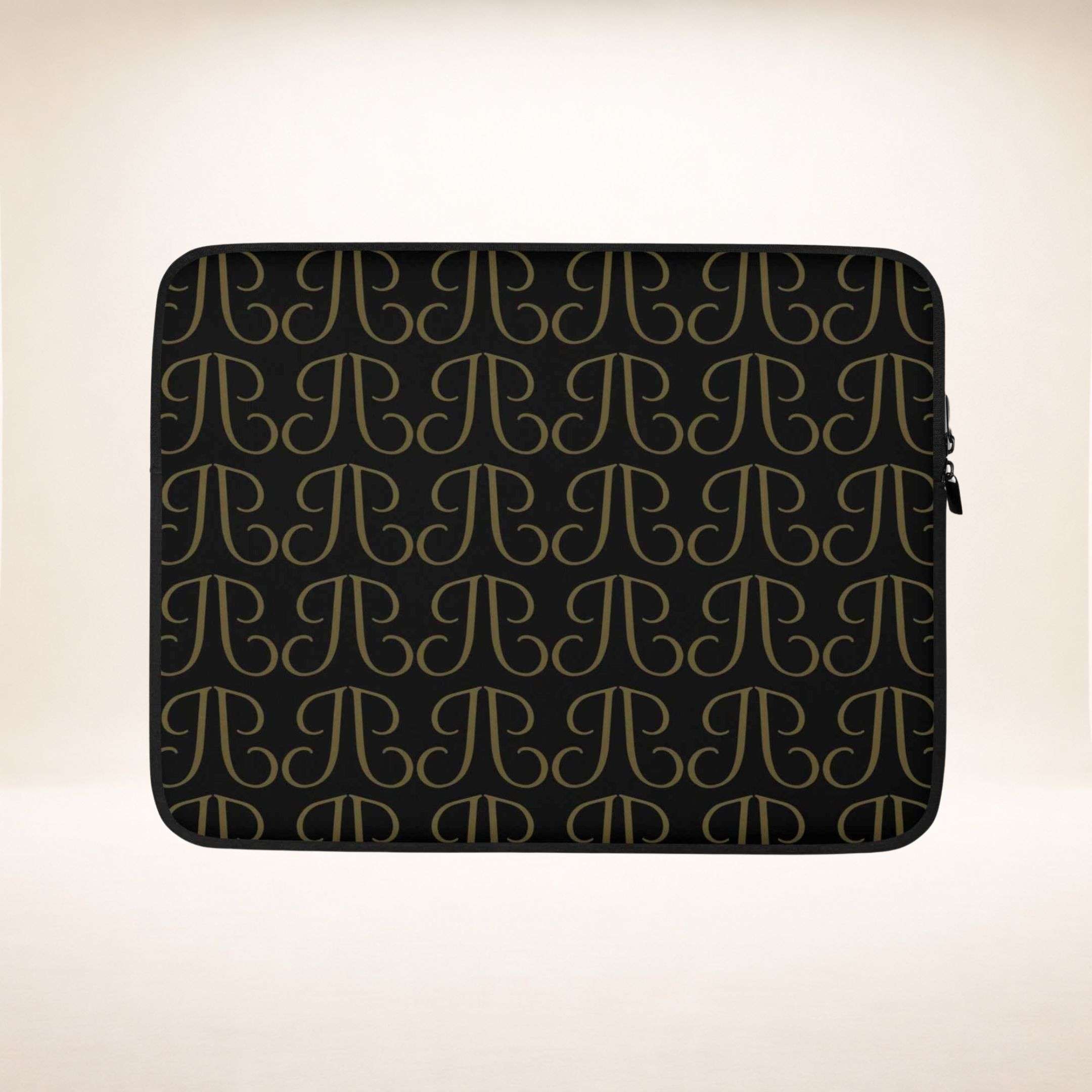 Venezia Executive Case in Schwarz mit goldenem Monogramm, Größe 13 Zoll