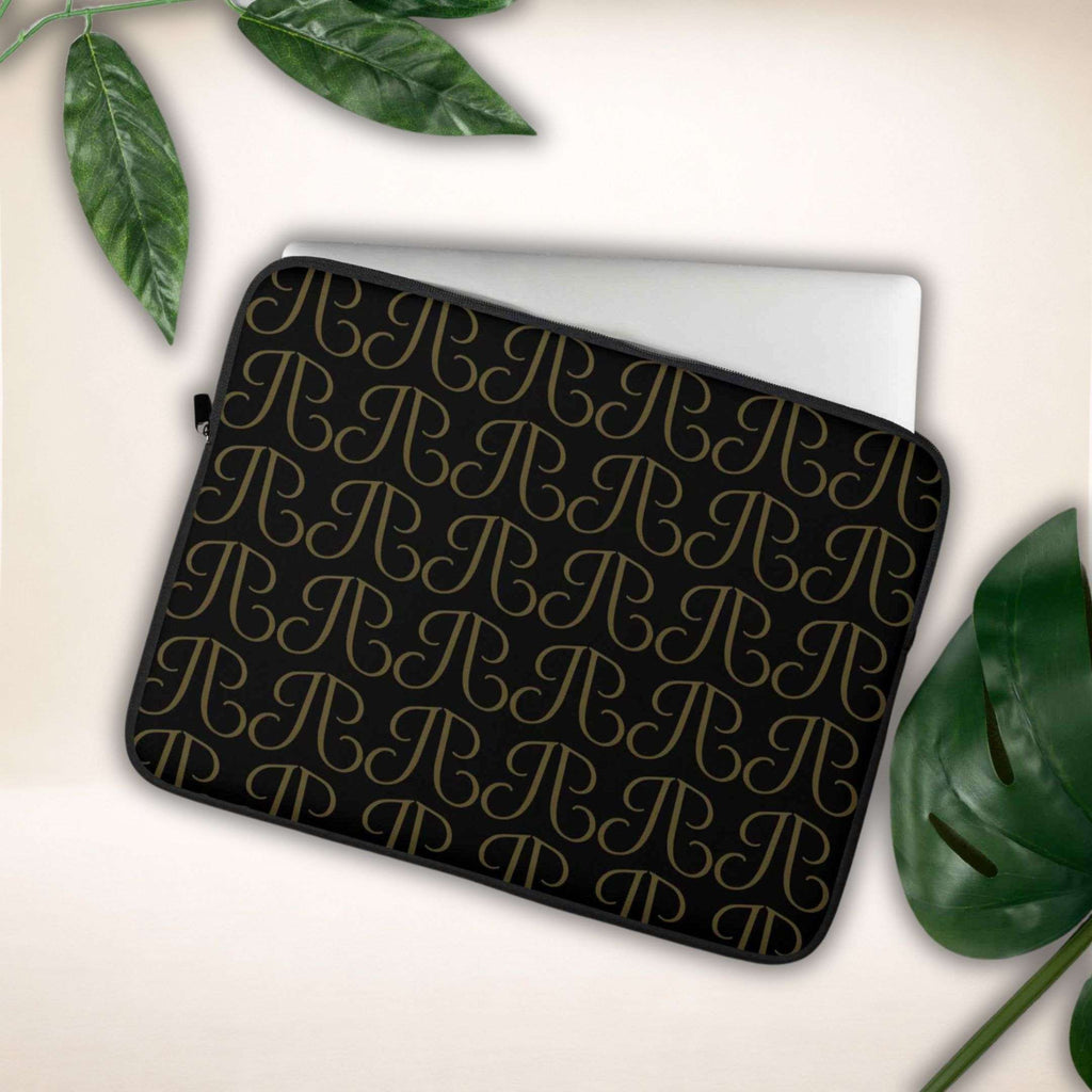 Venezia Executive Case in Schwarz mit goldenem Monogramm, mit einem Laptop gezeigt