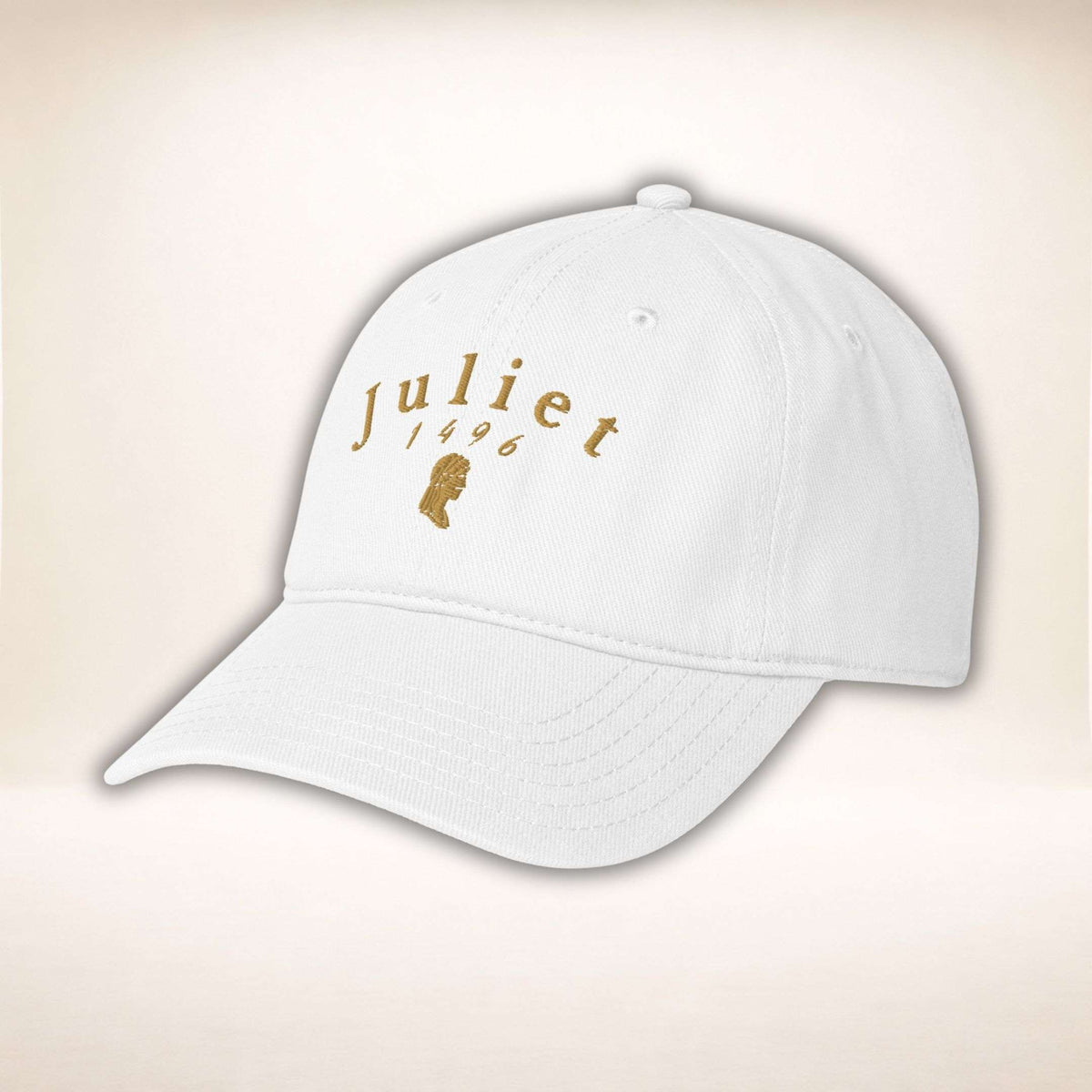 Juliet Silhouette Cap in Weiß mit goldfarbener Stickerei