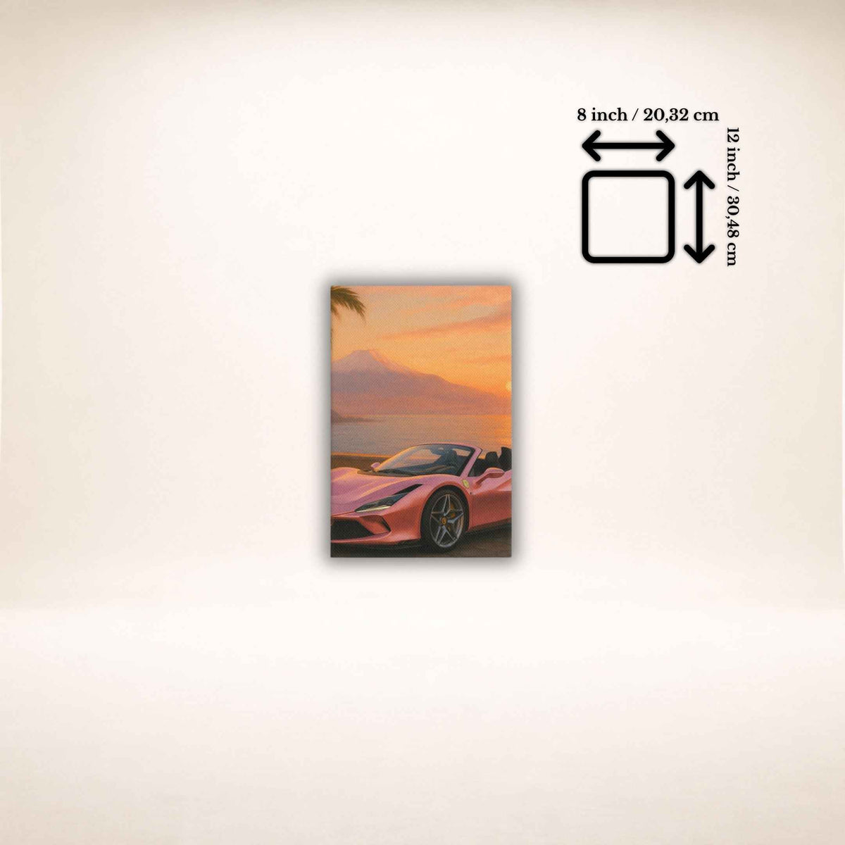 Leinwandbild Amalfi Drift mit Sportwagen und Sonnenuntergang, Größenangabe 8 × 12 Zoll
